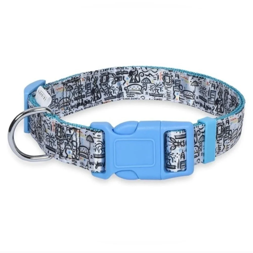NWT FRIENDS Colorful Doodle Graphic Pet Collar & Leash Set Large